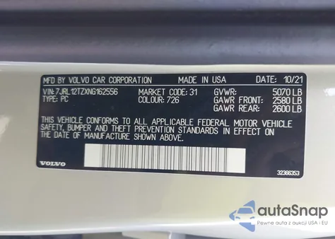 2022 Volvo S60 B5 Momentum из США, поврежденный, VIN 7JRL12TZXNG162556